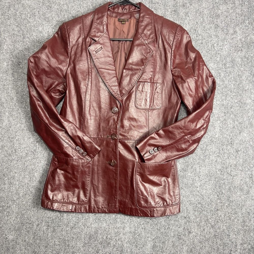 Vintage Burgundy Genuine Leather Blazer Jacket Women's 11/12 Made in Korea